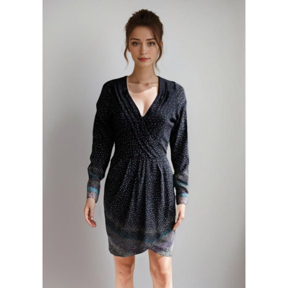 Yumi Kim Revolve‎ 100% Silk Mini Dress Long Sleeve Faux Wrap Sz XS - Picture 1 of 10